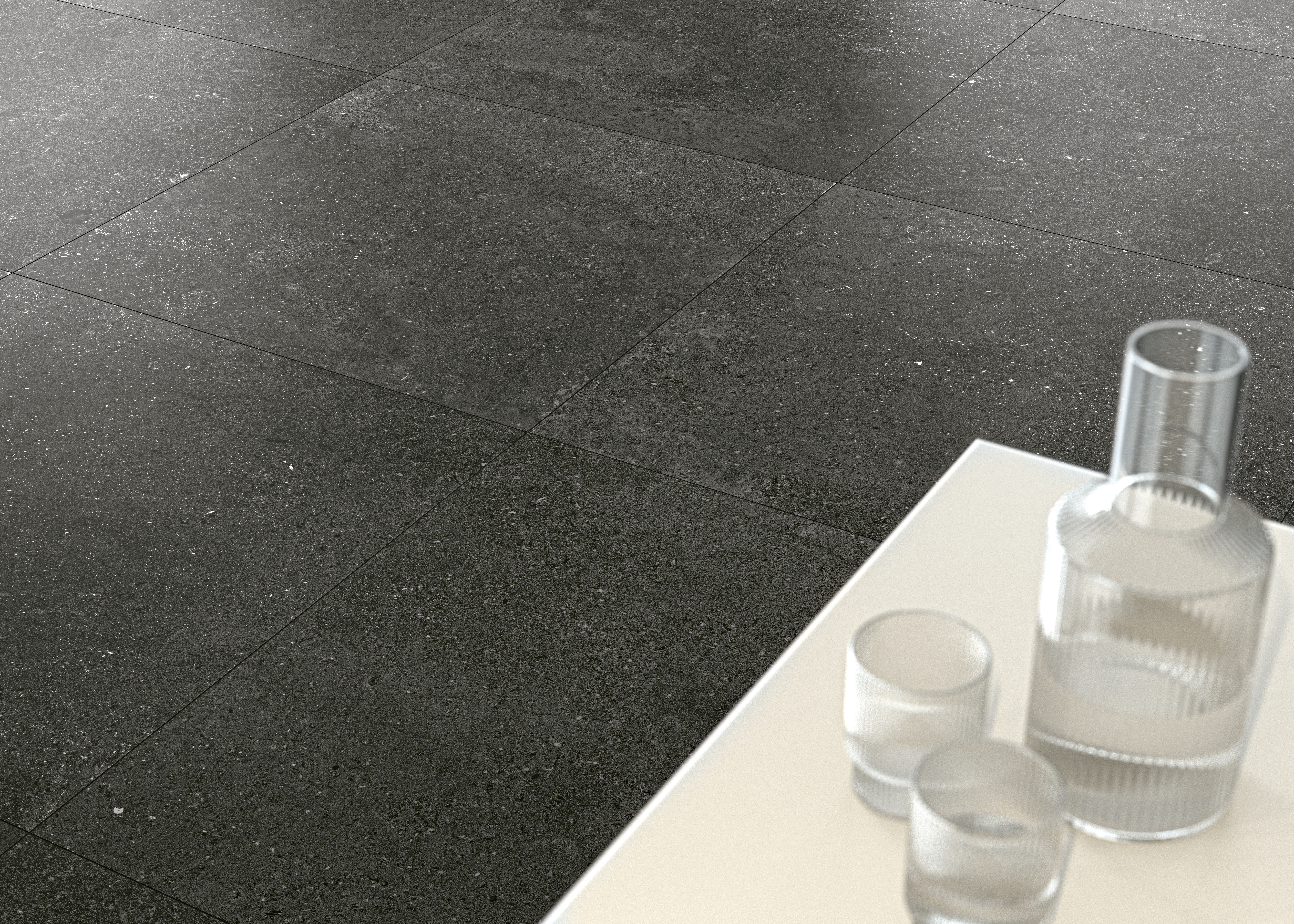 dunkel grau Steinoptik Bodenfliesen,  dark grey  stone effect tiles tiles  on the floor